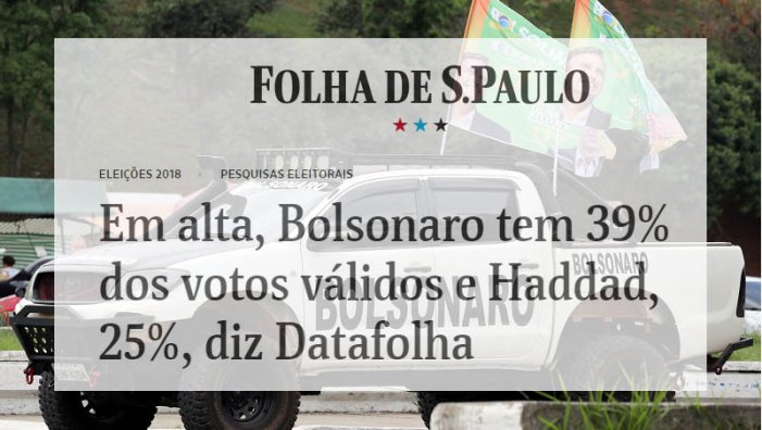 Última enquesta mostra a Bolsonaro creixent i empata amb Haddad en segona volta
