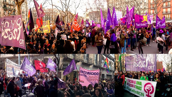 Gran participació de Pan y Rosas a les manifestacions del 8M