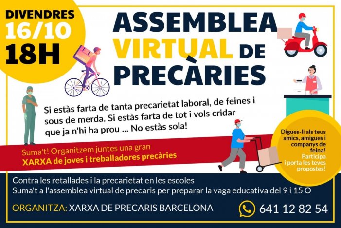 Suma't a l'assemblea virtual a Catalunya, per a lluitar contra el virus de la precarietat!