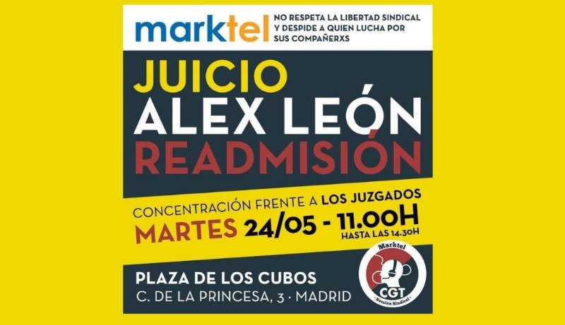 Judici per la readmissió d'Alex León, acudeix a la concentració i responguem contra la repressió sindical!